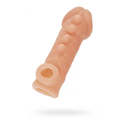 Фото KOKOS Насадка реалистичная KOKOS COCK SLEEVE 008-S с дополнительной стимуляцией, TPE, телесная, 13.8 см