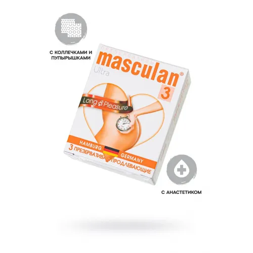 Фото Masculan Презервативы Masculan Ultra 3,  3 шт.  Продлевающие (Long Pleasure)