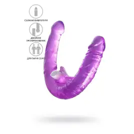 Фаллоимитатор двусторонний с вибропулей TOYFA Basic Double Dildo, TPR, фиолетовый, 35 см