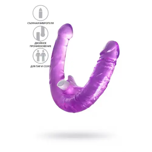 Фото  Фаллоимитатор двусторонний с вибропулей TOYFA Basic Double Dildo, TPR, фиолетовый, 35 см
