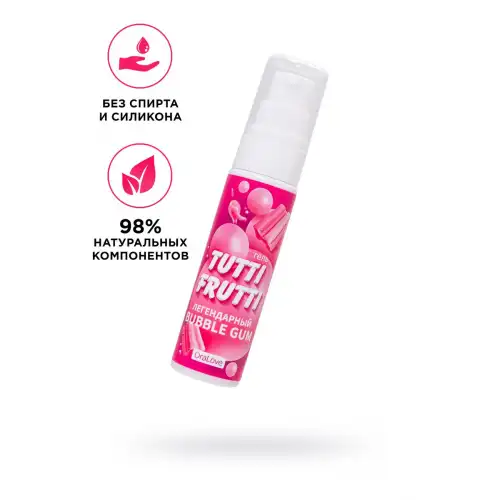 Фото  Съедобная гель-смазка TUTTI-FRUTTI для орального секса со вкусом BUBBLE GUM, 30 гр