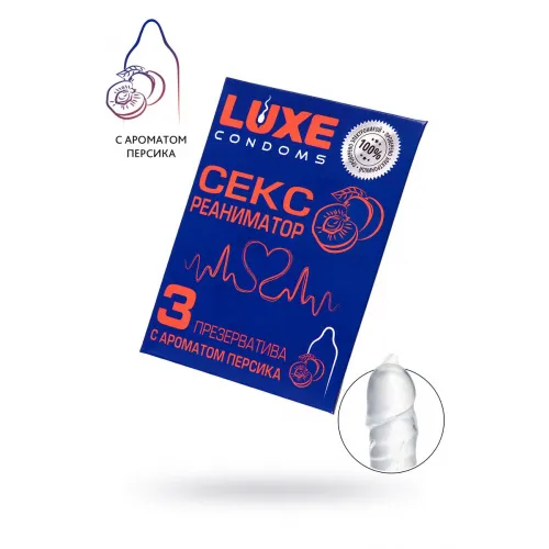 Фото Luxe Презервативы Luxe, конверт «Сексреаниматор», латекс, персик, 18 см, 5,2 см, 3 шт.