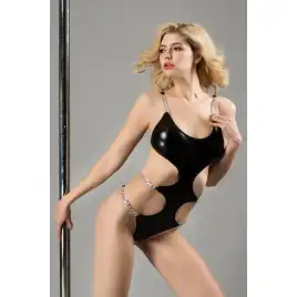 Боди с металлическими цепочками Candy Girl Selene, Wetlook, черный, XL