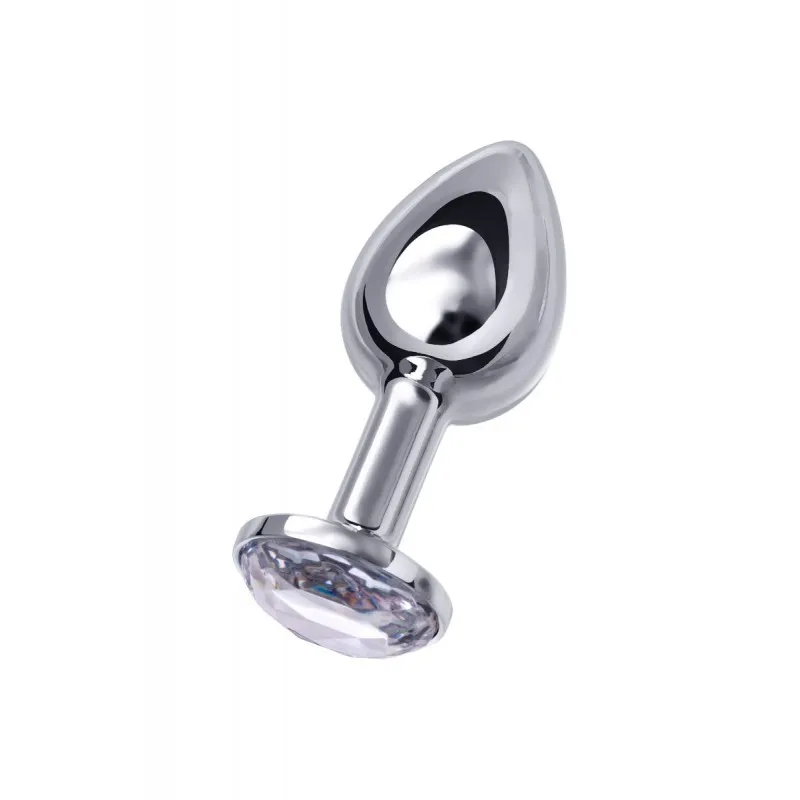 Фото Metal by TOYFA Анальная втулка Metal by TOYFA, металл, серебряная, с белым кристаллом, 7,5 см, Ø 3 см, 145 г