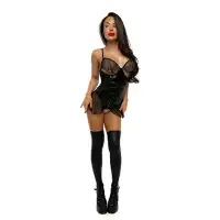 Erolanta Glossy Боди SABRINA из материала Wetlook с интимным доступом и открытым декольте, черное, S