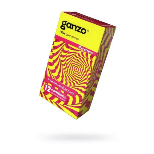 Изображение GANZO Презервативы Ganzo Extase, с точечно-ребристой поверхностью, анатомической формы, латекс, 18 см, 12
