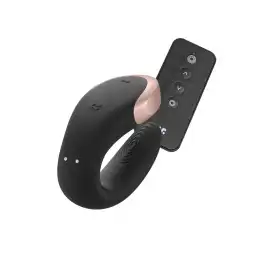 Стимулятор для пар Satisfyer Double Love Connect App с пультом ДУ, силикон, чёрный, 9 см