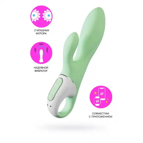 Изображение Satisfyer, Германия Надувной вибратор-кролик Satisfyer Air Pump Bunny 5+ Connect App, силикон, мятный, 10 см