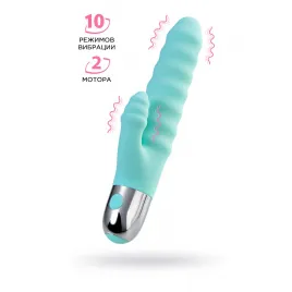 Рельефный вибратор с клиторальной стимуляцией Flovetta FLAX, силикон, голубой, 17,5 см