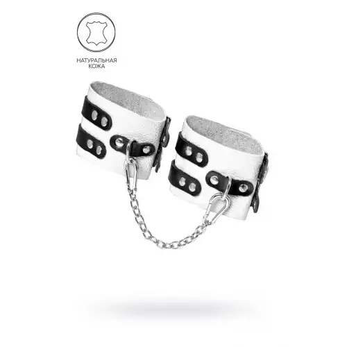 Фото PECADO B.D.S.M Оковы Pecado BDSM, мягкие, с двумя ремешками, с люверсами, натуральная кожа, бело-чёрные