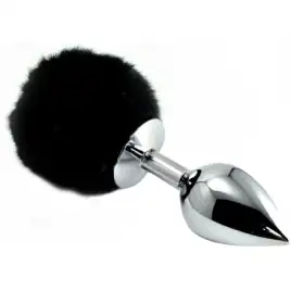 Анальная пробка с черным хвостиком кролика Small Silver Plug