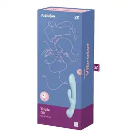 Двусторонний вибратор с клиторальным стимулятором Satisfyer Triple Oh Blue