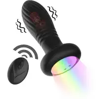 Фото  Анальная вибровтулка с возвратно-поступательной функцией и LED-подсветкой Secwell Plug с пультом ДУ