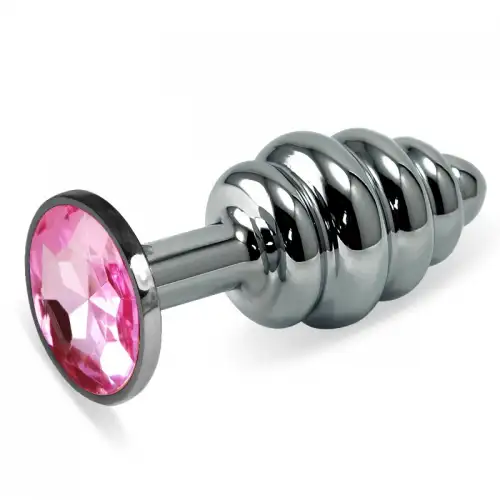 Изображение Lovetoy, Китай Анальная пробка из стали рифленая с розовым кристаллом Rosebud Classic S