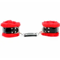 Изображение БДСМ Арсенал, Россия Набор фиксаторов (ошейник, поводок, оковы) из лакированной кожи с красным мехом