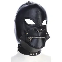 Фото KISSEXPO Черная БДСМ маска с замком для рта и ошейником