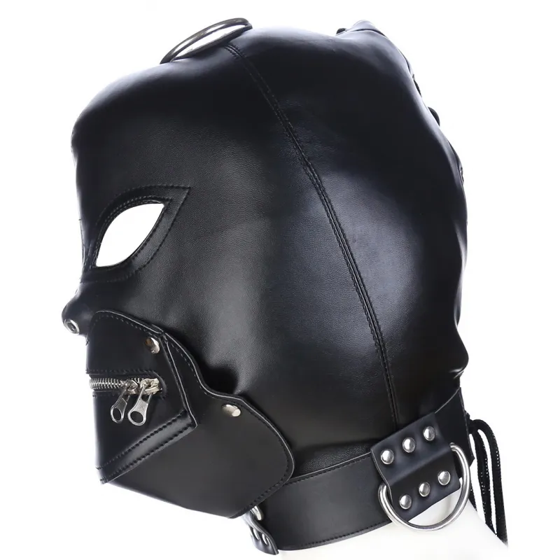 Фото KISSEXPO Черная БДСМ маска с замком для рта и ошейником