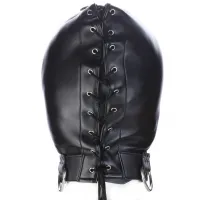 Фото KISSEXPO Черная БДСМ маска с замком для рта и ошейником