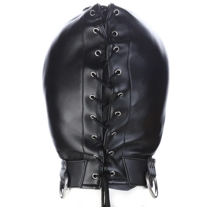 Фото KISSEXPO Черная БДСМ маска с замком для рта и ошейником