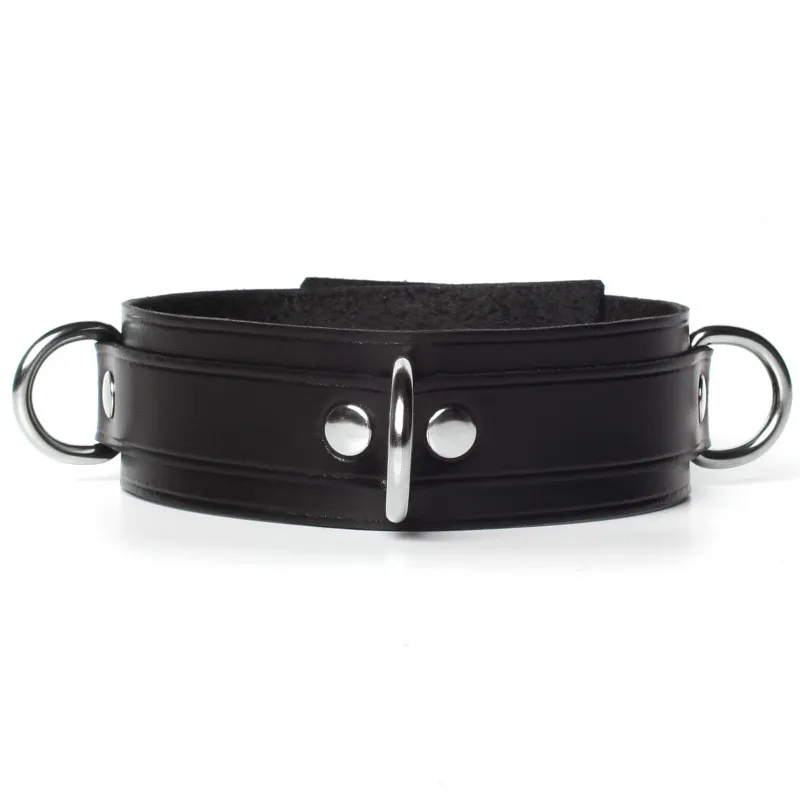 Изображение  Набор ошейник с поводком и наручники из черной матовой кожи