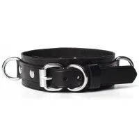 Изображение  Набор ошейник с поводком и наручники из черной матовой кожи