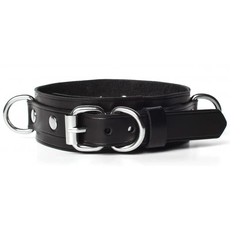 Изображение  Набор ошейник с поводком и наручники из черной матовой кожи