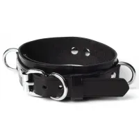Изображение  Набор ошейник с поводком и наручники из черной матовой кожи