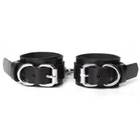 Изображение  Набор ошейник с поводком и наручники из черной матовой кожи