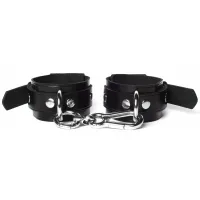 Изображение  Набор ошейник с поводком и наручники из черной матовой кожи
