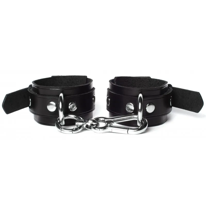 Изображение  Набор ошейник с поводком и наручники из черной матовой кожи