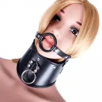 Изображение KISSEXPO Широкий ошейник с кляпом-кольцом и поводком
