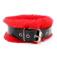 Изображение БДСМ Арсенал, Россия Набор фиксаторов (ошейник, поводок, оковы) из лакированной кожи с красным мехом