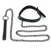 Изображение Lovetoy, Китай Черный матовый ошейник с поводком на цепи Bondage Fetish
