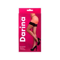 Фото Erolanta Lingerie Черные чулки в крупную сетку с широкой кружевной резинкой OS