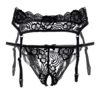 Изображение Erolanta Lingerie Эротический комплект: пояс для чулок и трусики с доступом черные р-р 50-52