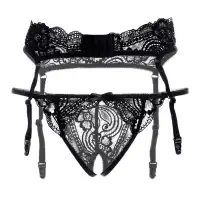 Изображение Erolanta Lingerie Эротический комплект: пояс для чулок и трусики с доступом черные р-р 50-52