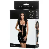 Фото Erolanta Glossy Черное платье Glossy из материала Wetlook с заклепками размер S