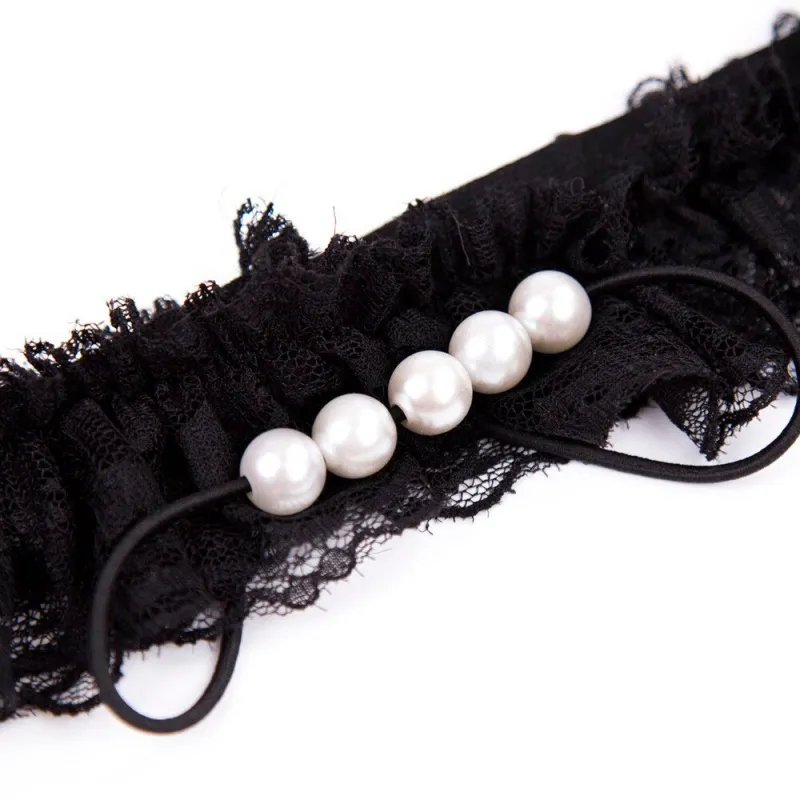 Изображение KISSEXPO Кружевные черные трусики с жемчужной нитью