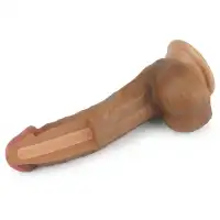 Изображение Lovetoy, Китай Фаллоимитатор на присоске с мошонкой мулат Dual-Layered Silicone Dildo 22 см