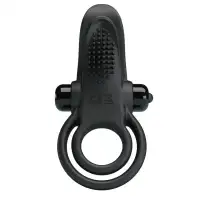 Фото Pretty Love, Китай Двойное эрекционное виброкольцо Pretty Love Vibrant Penis Ring с язычком черное