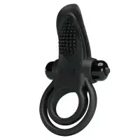 Фото Pretty Love, Китай Двойное эрекционное виброкольцо Pretty Love Vibrant Penis Ring с язычком черное