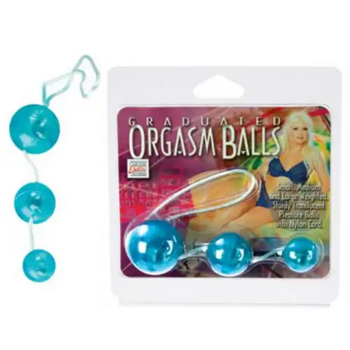 Фото  Три голубых вагинальных шарика Orgasm balls