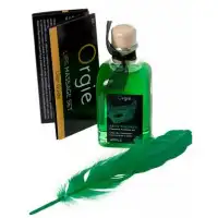 Изображение Orgie, Португалия Комплект для сладких игр Orgie Lips Massage со вкусом яблока (сладкое массажное масло и перо), 100 мл