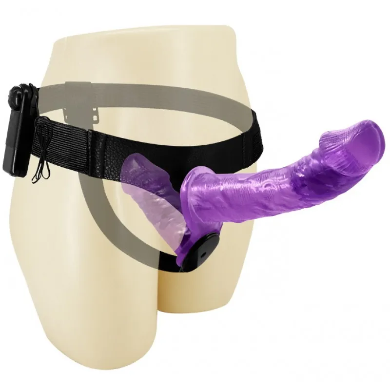 Изображение Baile, Китай Двойной страпон с вибрацией Ultra Passionate Harness Violet 18 см и 11 см