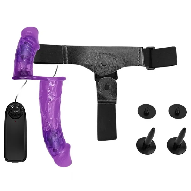 Изображение Baile, Китай Двойной страпон с вибрацией Ultra Passionate Harness Violet 18 см и 11 см