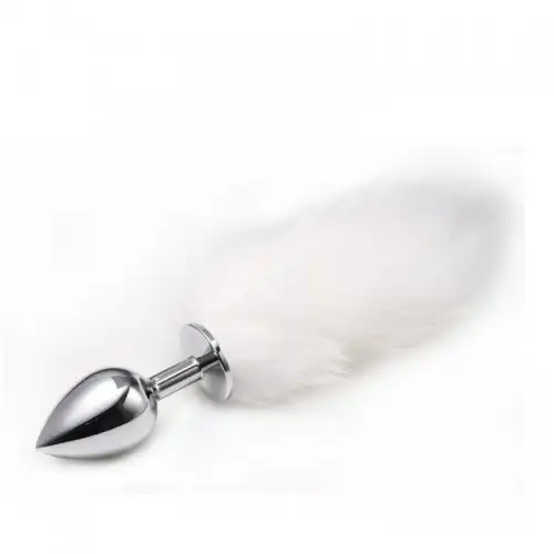 Фото KISSEXPO Анальная пробка с хвостиком Anal Plug White Tail Silver M