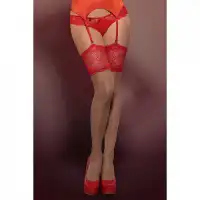 Изображение Obsessive, Польша Телесные чулки с красным кружевом Secred Stockings L/XL