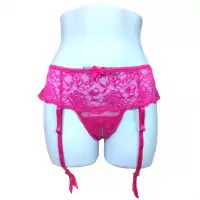 Фото Hustler-lingerie Трусики с вырезом и подвязками для чулок розовые SM
