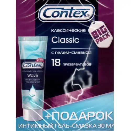 Фото Contex, Россия Презервативы Contex №18 Classic + гель Wave 30 мл