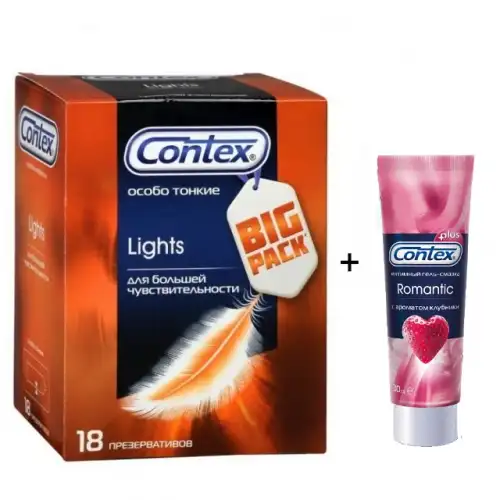 Изображение Contex, Россия Презервативы Contex №18 Lights особо тонкие + гель Romantic 30 мл